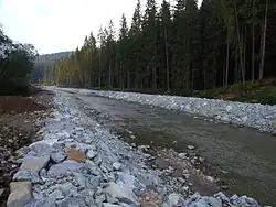 Regulovaný tok Oravice pod osadou Oravice