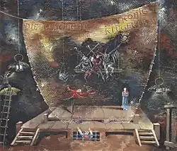 Návrh scény k Chytračce pro inscenaci v Mnichově roku 1948