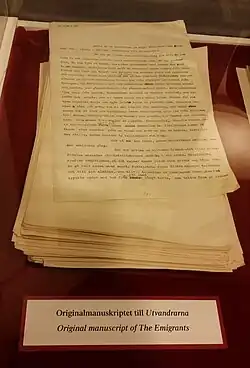 Rukopis románu Vystěhovalci