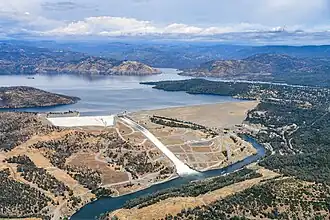 aerial image of Oroville Dam in 2024 after the reconstruction