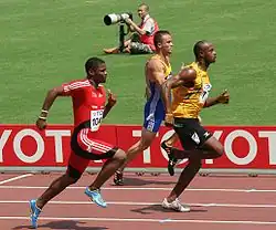 Bývalý světový rekordman na 100 m Asafa Powell na MS v roce 2007.
