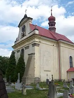 Boční pohled na kostel Nanebevzetí Panny Marie v Oseku