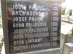 Nuselský hřbitov Otto a Božena Linhartová (detail desky)[5]