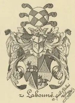 Erb pánů z Labouně (reprodukce V. Krále z Dobré Vody, 1887)