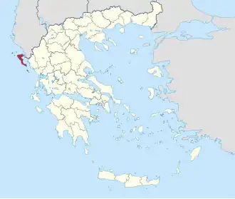 regionální jednotka Korfu na mapce Řecka