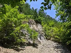 opukové stěny někdejšího lomu v západní části chráněného území