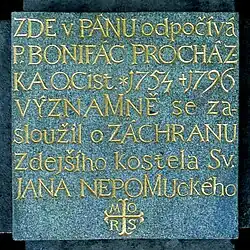 Náhrobní deska Bonifáce Procházky ve Žďáře nad Sázavou