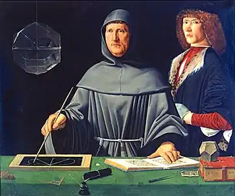 Luca Pacioli na obraze z roku 1495, za jehož autora je považován Jacopo de’ Barbari
