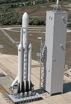Umělecké vyobrazení rakety Falcon Heavy na rampě 39A