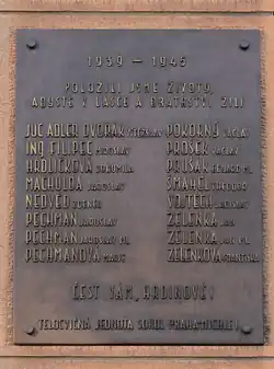 Pamětní deska na budově Sokola Michle v Praze 4[14]