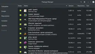Pamac grafické rozhraní používající GTK+ pro správce balíčků Pacman