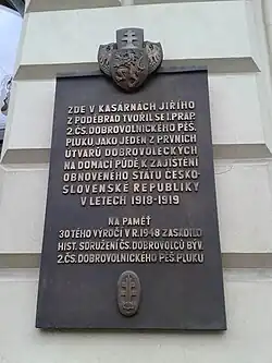 Připomínka let 1918 až 1919 a vzniku I. praporu 2. čs. dobrovolnického pěšího pluku[8][9]