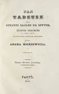 Titulní list prvního vydání Pana Tadeáše (1834)