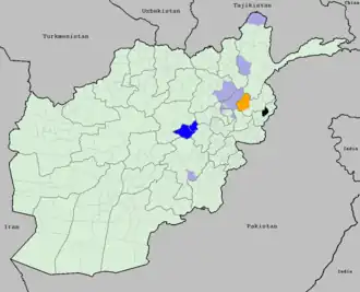 Území ovládané FNO (modrá) v Afghánistánu