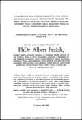 Oznámení o úmrtí Alberta Pražáka