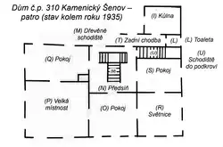 Situační plánek dřevěného patra