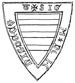 Trojúhelníková pečeť s motivem polceného znaku.