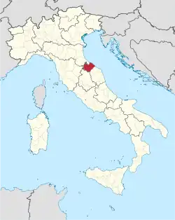 Provincie Pesaro e Urbino na mapě Itálie