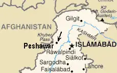 šipka označuje město Péšávar