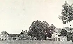 Usedlosti v Pestřicích na dobové fotografii