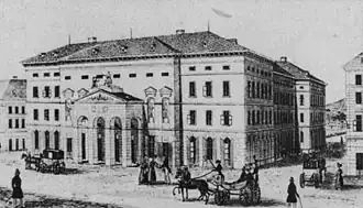 Budova národního divadla v 30. letech 19. století.