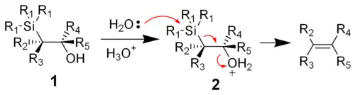 Mechanismus kysele katalyzované eliminace při Petersonově olefinaci