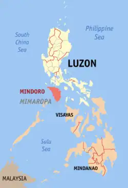 Mindoro na mapě Filipín