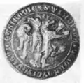 Pečeť knížete Vladislava Lokýtka ze znakem Kujavska z roku 1290.
