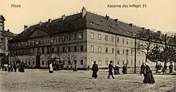 Dnes již neexistující budova kasáren 35. pěšího pluku