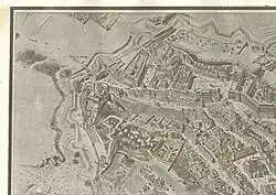 Malovanka na perspektivním plánu Prahy J. D. Hubera (1769, severozápadní roh)