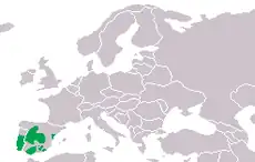 Rozšíření žebrovníka Waltlova (na mapě zeleně).