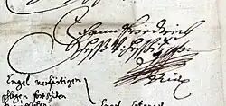 Podpis Jana Bedřicha Hesse z Hessic na dopisu z 15. dubna 1671