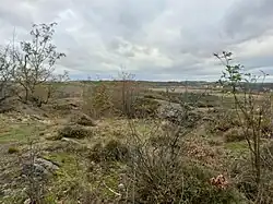Na fotografii je zachycena krajina na vysokém vrchu v Národní Přírodní Rezervaci Větrušické rokle. Fotograf se dívá na západ přes Vltavu směrem k Libčicím nad Vltavou.