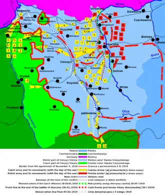 Polská mapa vojenských akcí sedmidenní války