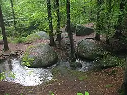 Polotovary mlecích kamenů, Zvánovický potok, Černé Voděrady.JPG