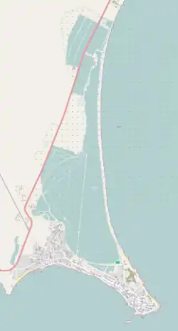 Pomorijská laguna se nachází vlevo od písečné kosy, která probíhá severojižním směrem a odděluje vodu Pomorijského jezera od Černého moře v pravé části detailní mapy