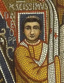 Lev III. přijímá pallium od sv. Petra; mozaika v Lateránském tricliniu (798)