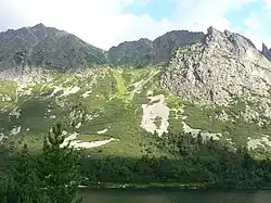 Tatranská magistrála traverzuje z Popradského plesa (v popředí) do Sedla pod Ostrvou