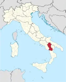 Provincie Potenza na mapě Itálie