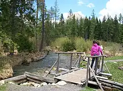 Potok Mlynica tekoucí do umělých nádrží (Jezírka lásky při Štrbském Plese)
