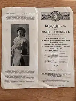 Orginální pozvánka na koncert Marie Heritesové v Terezíně v roce 1904