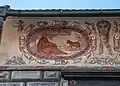 Stará radnice Prachatice – detaily fresek – alegorie – římsa – PATIENTIA