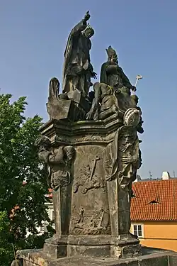 Sousoší sv. Vincence Ferrerského a sv. Prokopa, Ferdinand Maxmilián Brokoff, 1712, (před zhotovením kopie Jiřího Kačera), Karlův most, Praha