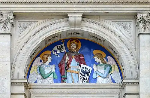 Reliéf sv. Václava, tympanon kostela sv. Václava na Smíchově