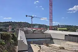 Pohled na staveniště Dvoreckého mostu z podolské strany