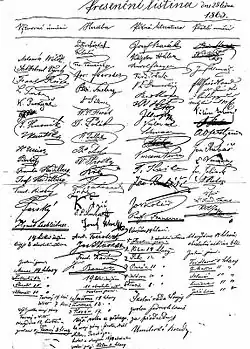 Prezenční listina z roku 1863