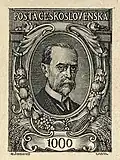 portrét presidenta T. G. Masaryka, Československá příležitostní známka, autor M. Švabinský, rytina (cca 1920)