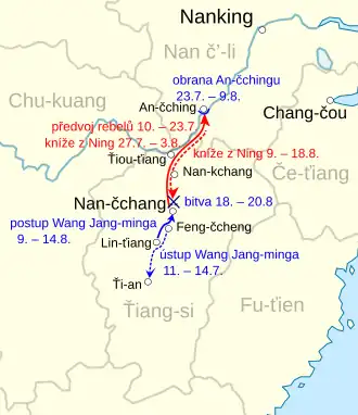 Tažení rebelů a Wang Jang-mingovy armády