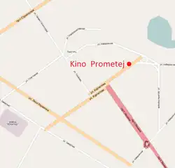 Umístění kina Prometej mapě Pripjatě