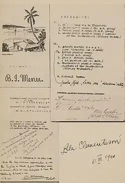 Program koncertu na britské lodi Neuralia 11. července 1940, na kterém zpívala Lída Clementisová